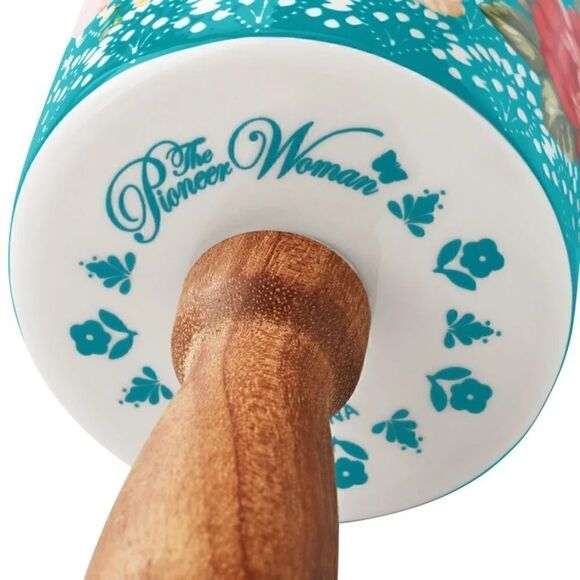 🦋 New Pioneer Woman Vintage Floral Ceramic Rolling Pin with Acacia Wood Handles - Picture 5 of 8